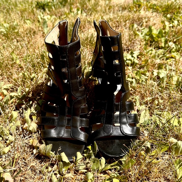 Michael Kors Collection Leather Cage Heeled Sandals - Picture 1 of 5